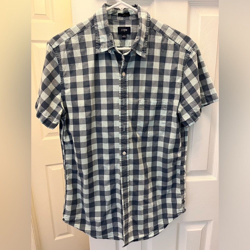 J Crew Men’s short sleeve plaid button down slim fit